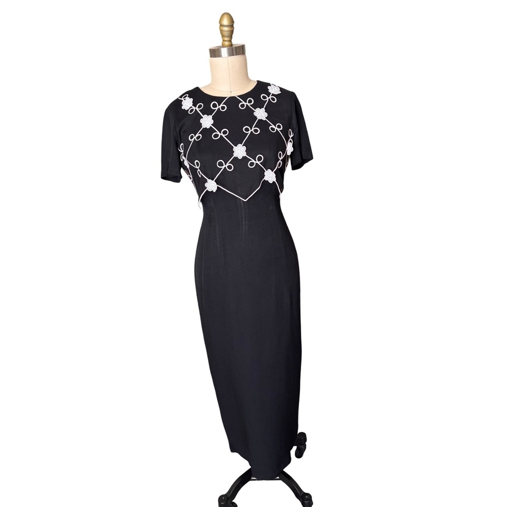 Floral Mesh Overlay Scarlett Sheath Maxi Dress Black Vintage